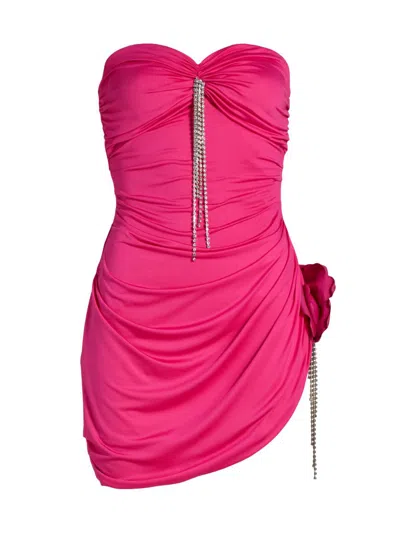 Area Crystal Flower Draped Strapless Mini Dress In Pink