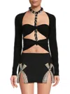 Area Chain-link Crystal-embellished Jersey Bodysuit In Black