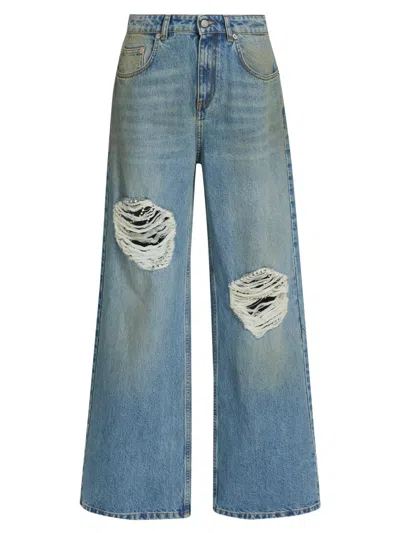 Area Women's Embellished Fray Relaxed Jeans In Blue