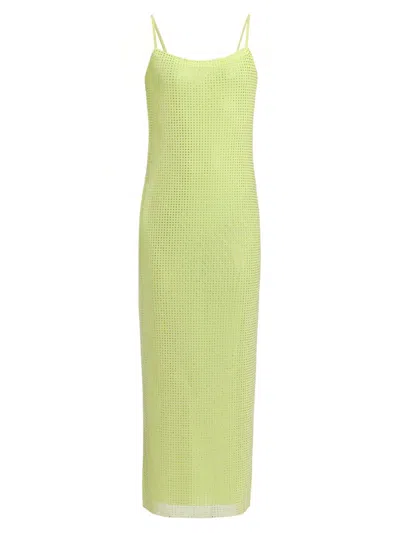 Area Crystal Hotfix Mesh Backless Maxi Dress In Yellow
