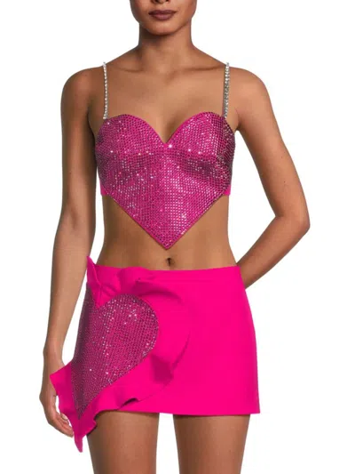 Area Crystal Trim Heart Top In Pink