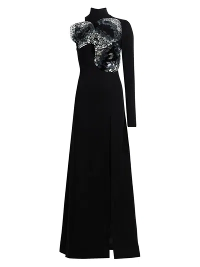 Area Women's Embroidered Ombré Crystal One-sleeve Gown In Black