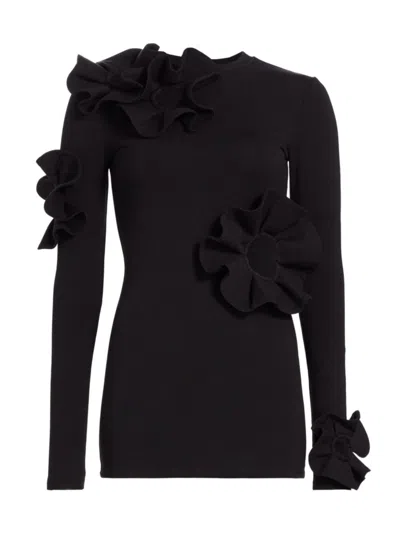 Area Women's Floral-appliqué Cotton-blend Cut-out Minidress In Black