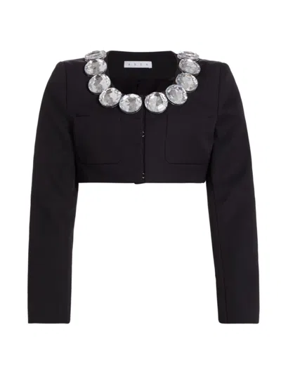 Area Crystal-embellished Cropped Wool Jacket In Black