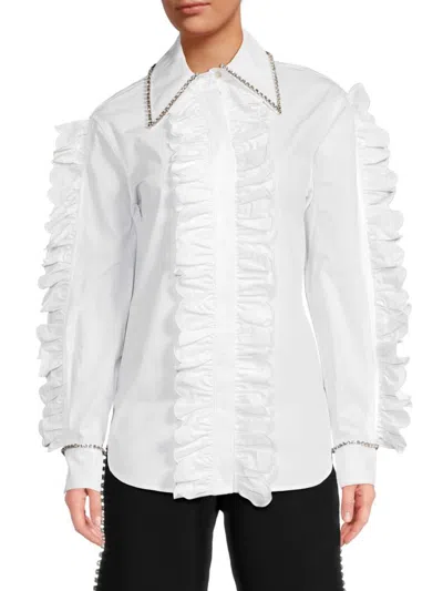 Area Women's Poplin Ruffle Shirt In White