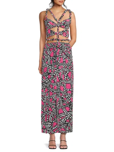 Area Printed Cut-out Silk Midi Dress In Fuchsia Multi