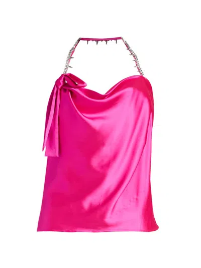Area Women's Satin Crystal-embellished Halter Top In Pink