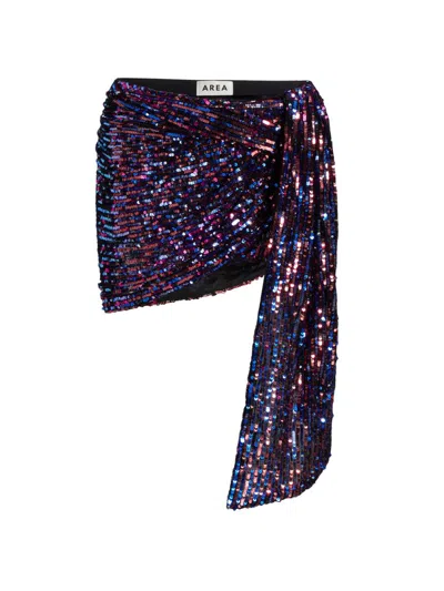 Area Women's Sequin Asymmetric Wrap Miniskirt In Multi
