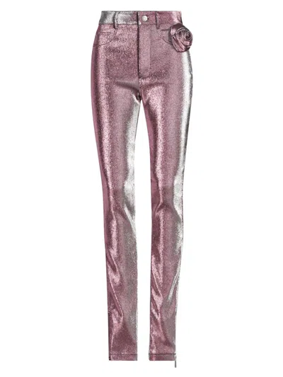 Area Women's Stretch-lamé Rosette Leggings In Pink
