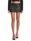 Area Star-stud Embellished Leather Miniskirt In Black