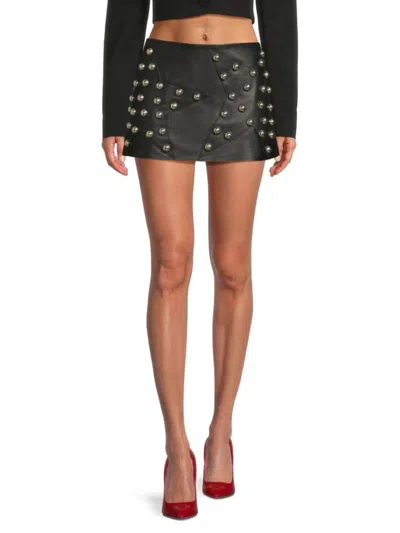AREA WOMEN'S STUDDED LEATHER MINI SKIRT