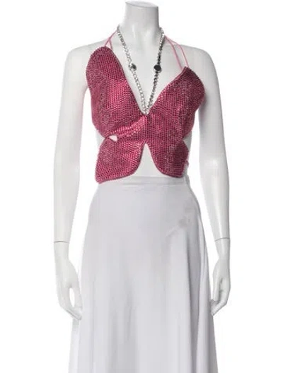 Pre-owned Area Wool Halterneck Crop Top In Pink