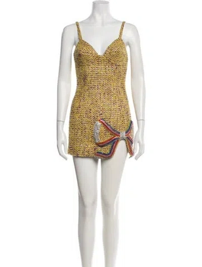 Pre-owned Area Wool Mini Dress In Yellow