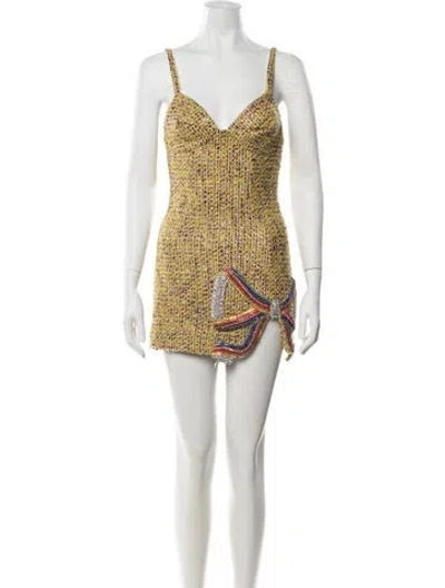 Pre-owned Area Wool Mini Dress In Yellow