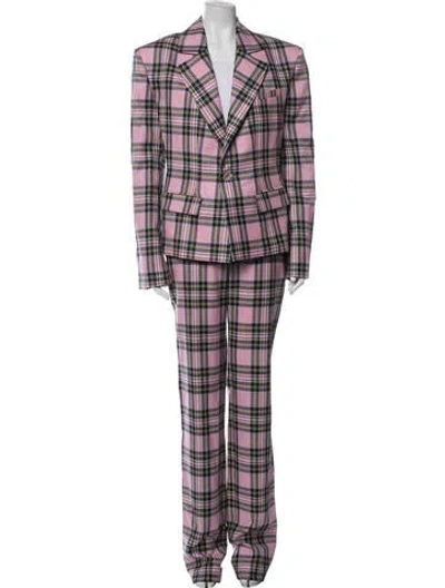 Pre-owned Area Wool Plaid Print Pantsuit W/ Tags In Multicolor