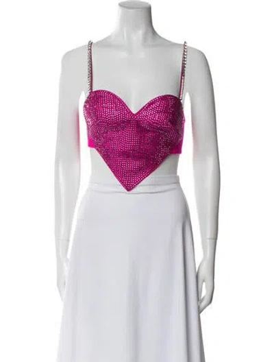 Pre-owned Area Wool V-neck Crop Top In Pink