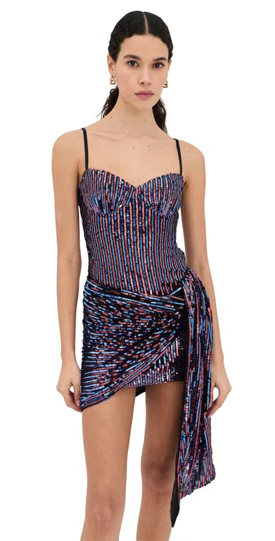 Area Wrapped Sequin Mini Dress Red Multi In Purple