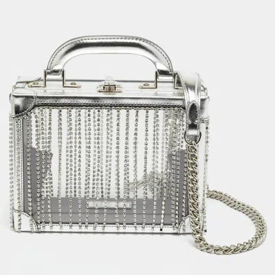 Area X Bertoni Ling Ling Silver Leather And Pvc Top Handle Bag