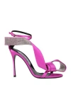 Area X Sergio Rossi Woman Sandals Magenta Size 6.5 Leather, Textile Fibers