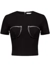 Area Zipper Bustier Cup T-shirt In 黑色
