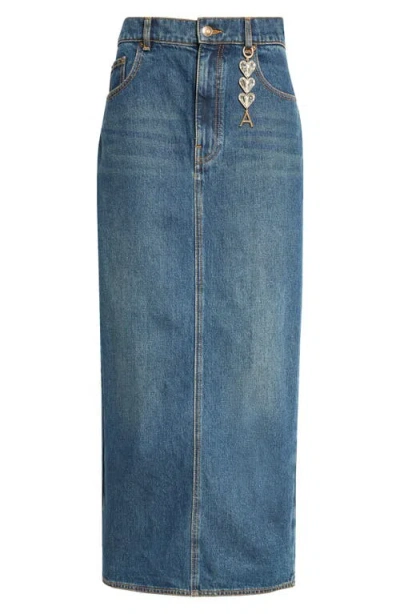 Area High-waisted Midi Skirt Zip Slit In Blue