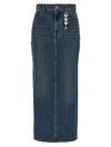 Area Logo-charm Denim Midi Skirt In Blue