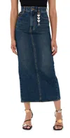Area Logo-charm Denim Midi Skirt In Dark Medium Wash