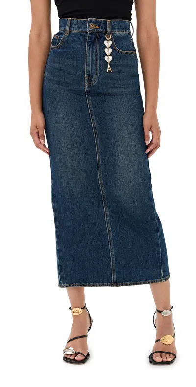 Area High-waisted Midi Skirt Zip Slit In Blue