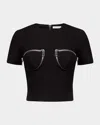Area Zipper Bustier Cup T-shirt In Black