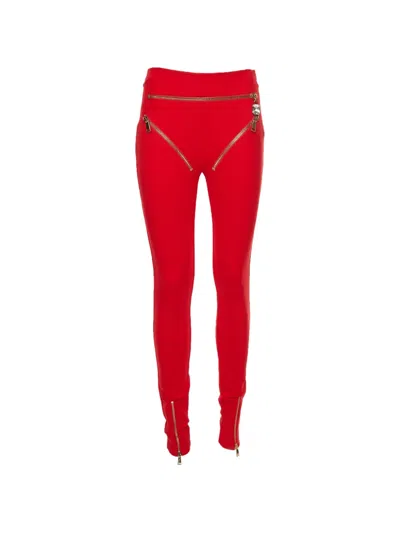Pre-owned Area Zipper-trim Leggings In Red