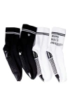 Arebesk Brains Beauty And A Booty Assorted 2-pack Grip Crew Socks In White - Black
