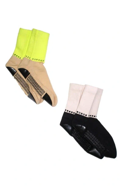 Arebesk Disco Assorted 2-pack Crew Grip Socks In Black - Lime