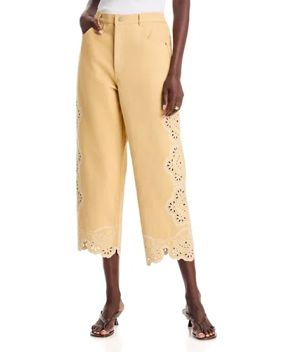A.ren A. Ren Jules Cotton Embroidered Crop Pants In Yellow