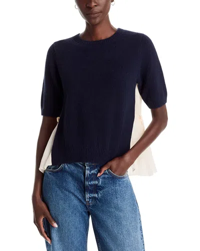 A.ren A. Ren Liora Mixed Media Short Sleeve Top In Navy