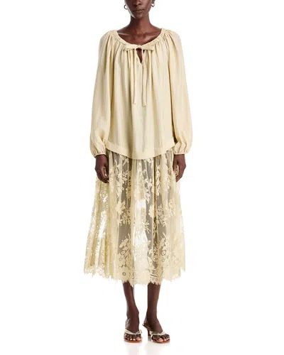 A.ren A. Ren Long Sleeve Contrast Skirt Midi Dress In Neutral