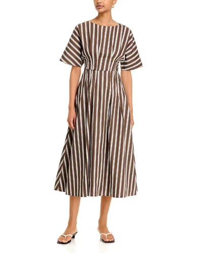 A.ren A. Ren Marlowe Fit & Flare Short Sleeve Midi Cotton Dress In Gold