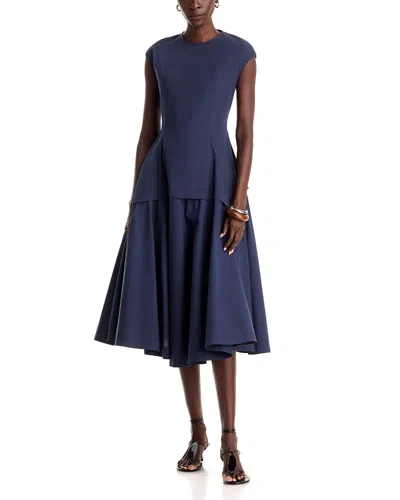 A.ren A. Ren Venice Cotton Cap Sleeve Midi Dress In Navy