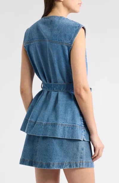 A.ren Avi Belted Denim Vest In Denim Blue