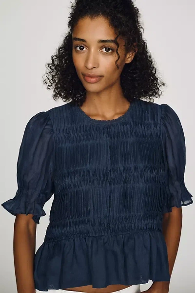 A.ren Brigette 100% Linen Top In Blue