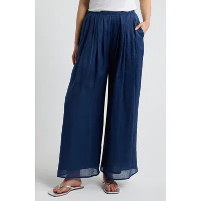 A.ren Brigette Wide Leg Linen Pants In Blue