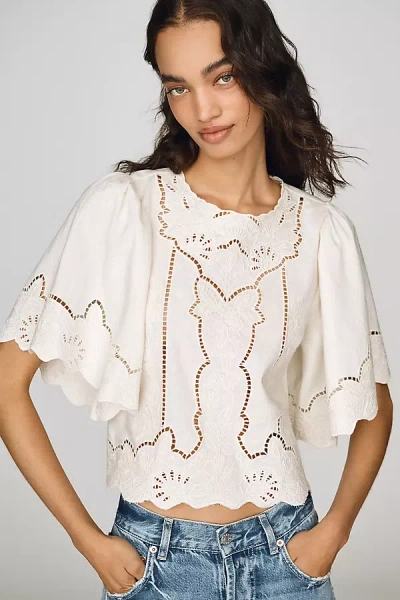 A.ren Cairo Linen Cotton Cutwork Top In Ivory