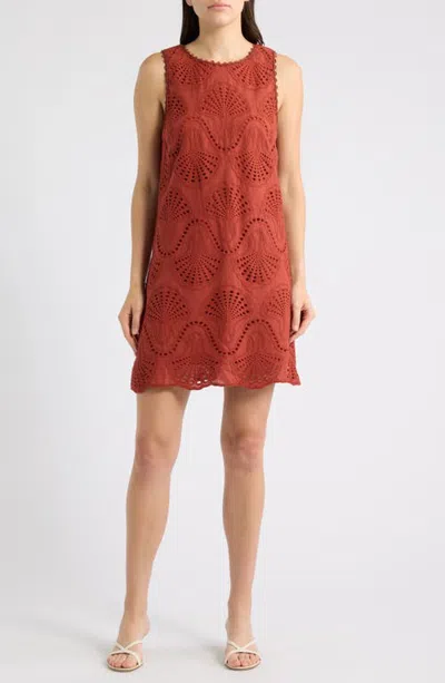 A.ren Cannes Eyelet Cotton Shift Minidress In Red