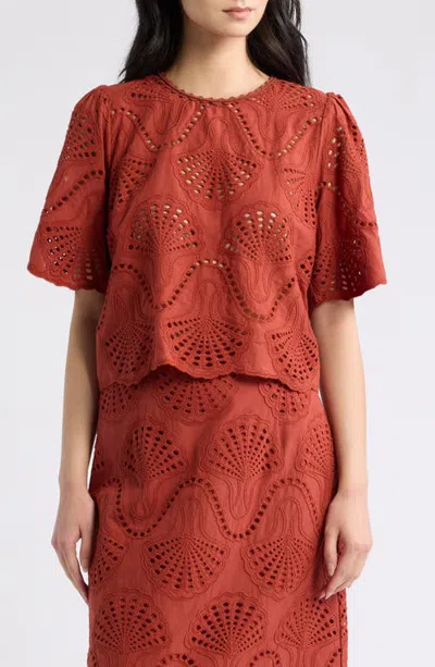 A.ren Cannes Eyelet Cotton Top In Red