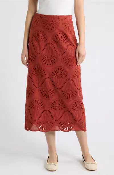 A.ren Cannes Eyelet Midi Skirt In Orange