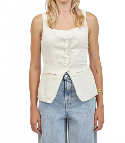 A.ren Celine Linen Button Down Top In Natural In White