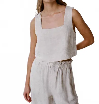 A.ren Christal Linen Squareneck Top In Beige In Nude