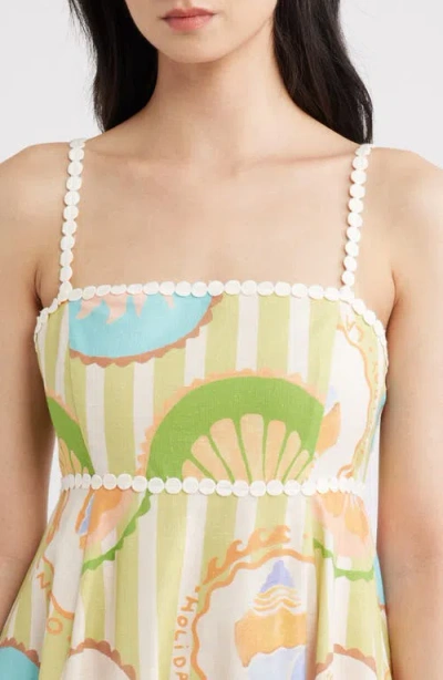 A.ren Fiorella Print Sleeveless Linen Blend Midi Dress In Multi