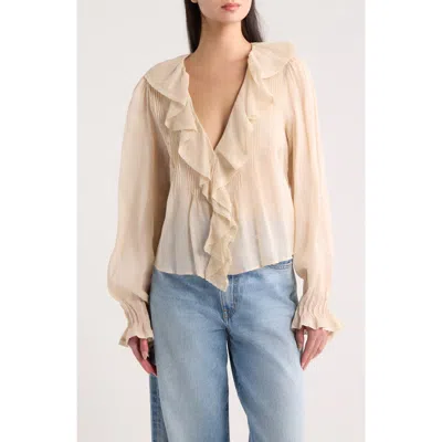 A.ren Floriane Ruffle Pintuck Top In Neutral
