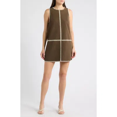 A.ren Haleigh Faux Leather Shift Minidress In Brown