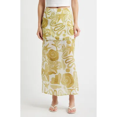 A.ren Irisa Print Linen Maxi Skirt In Yellow